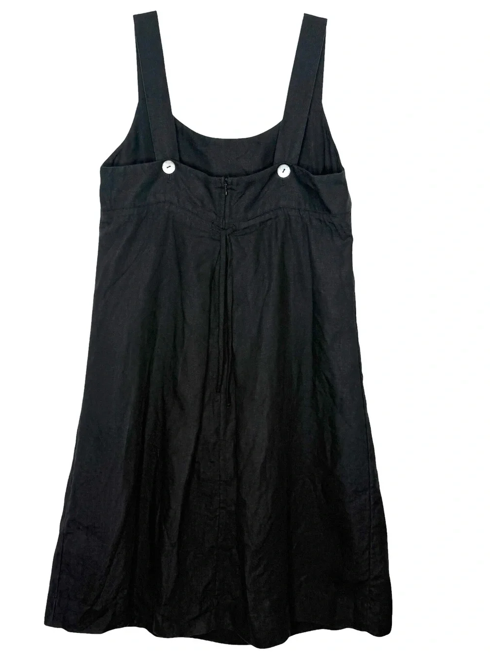 J.Jill Apron Pinafore Midi Dress 10 Black Scoop Neck 100% Linen Cottagecore - Picture 2 of 8